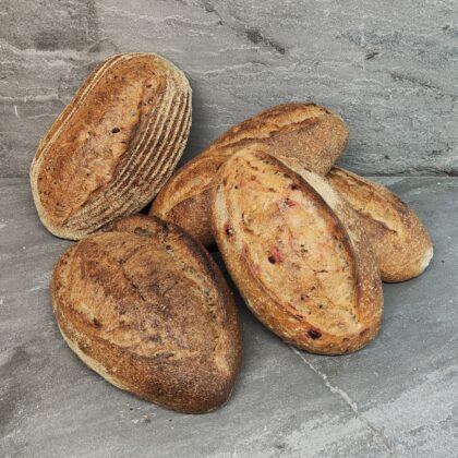 Seasons Sourdough Box: five sourdough loaves.