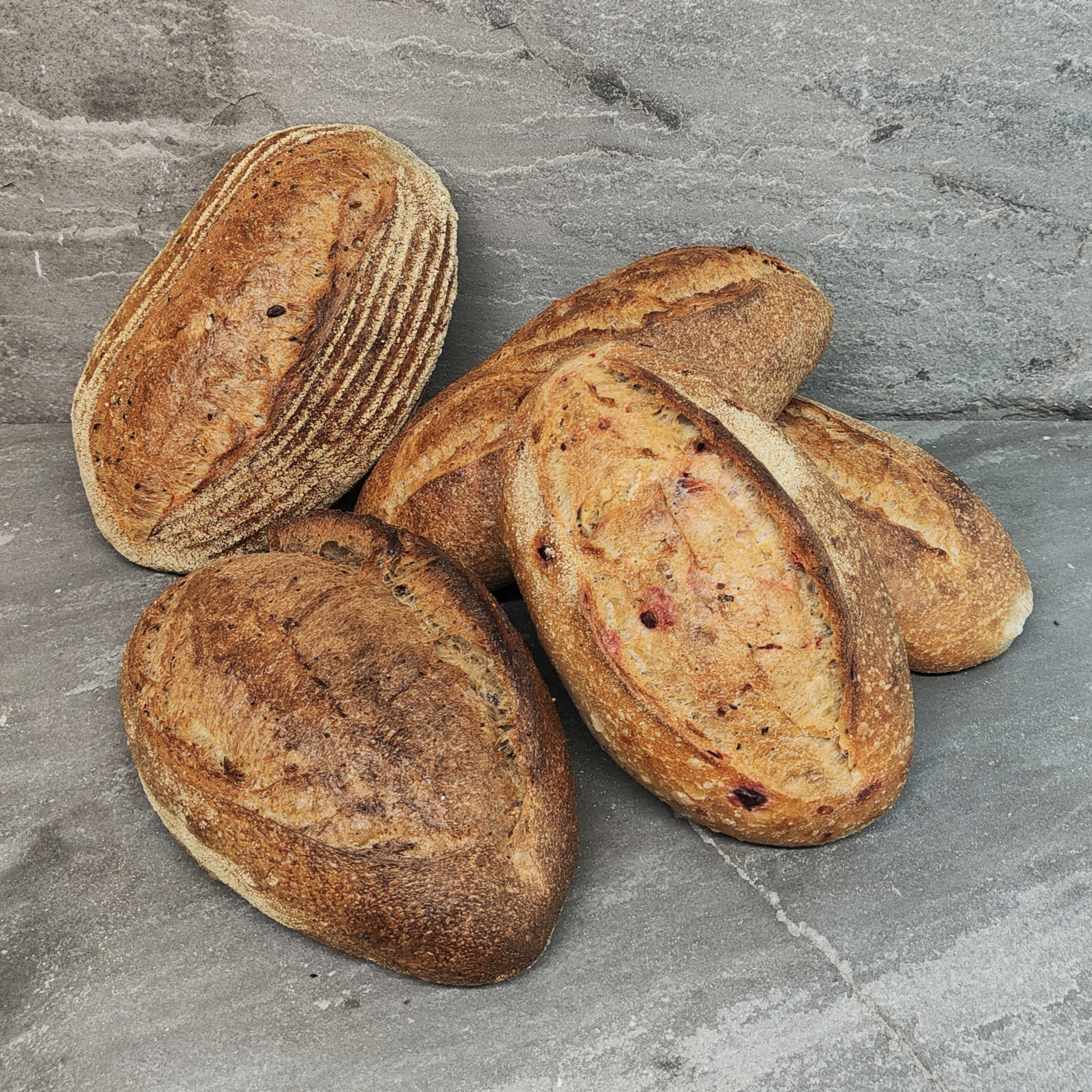 Seasons Sourdough Box: five sourdough loaves.